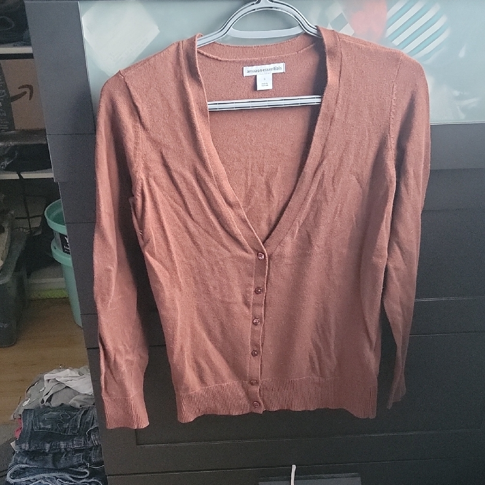 Amazon Essentials Brown Cardigan Sweater Lightweight Knit